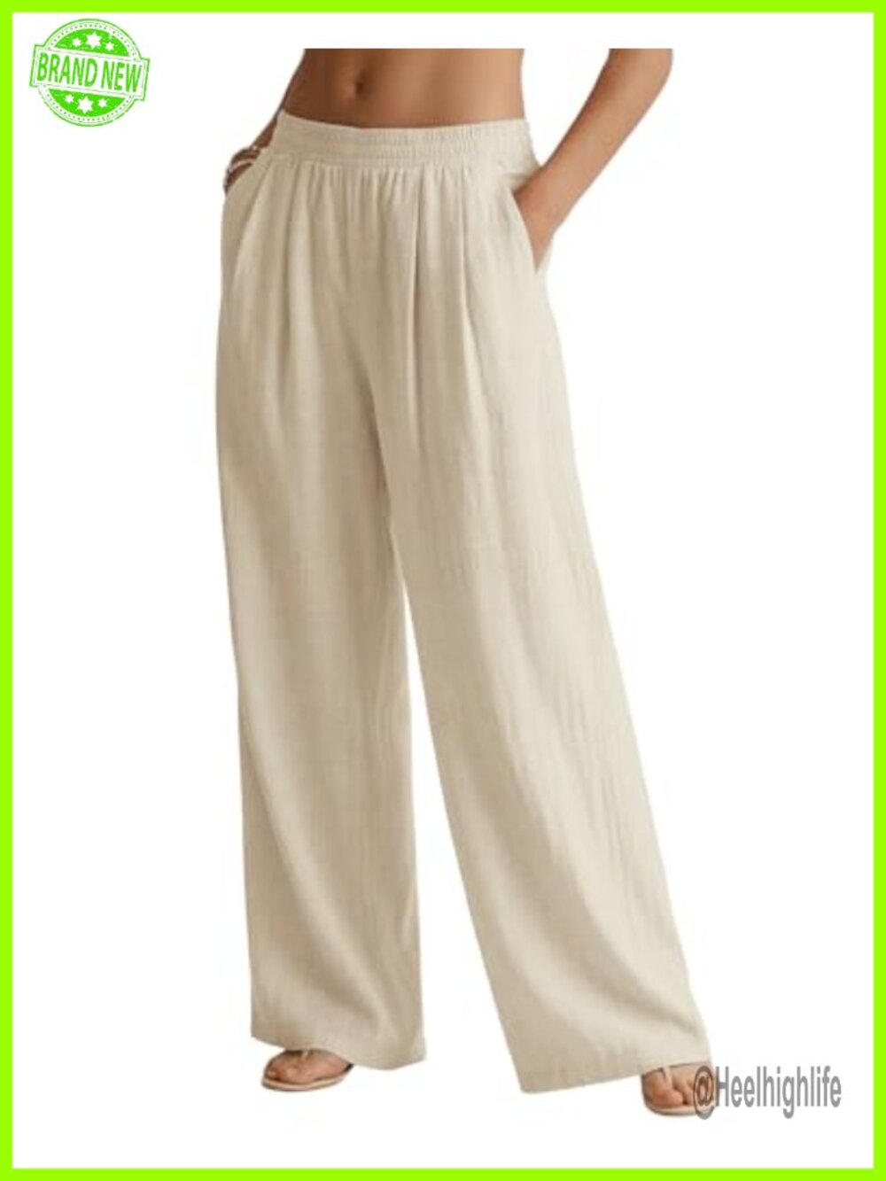 Womens Linen Wide Leg Palazzo Pants Flowy Beach Vacation Trousers